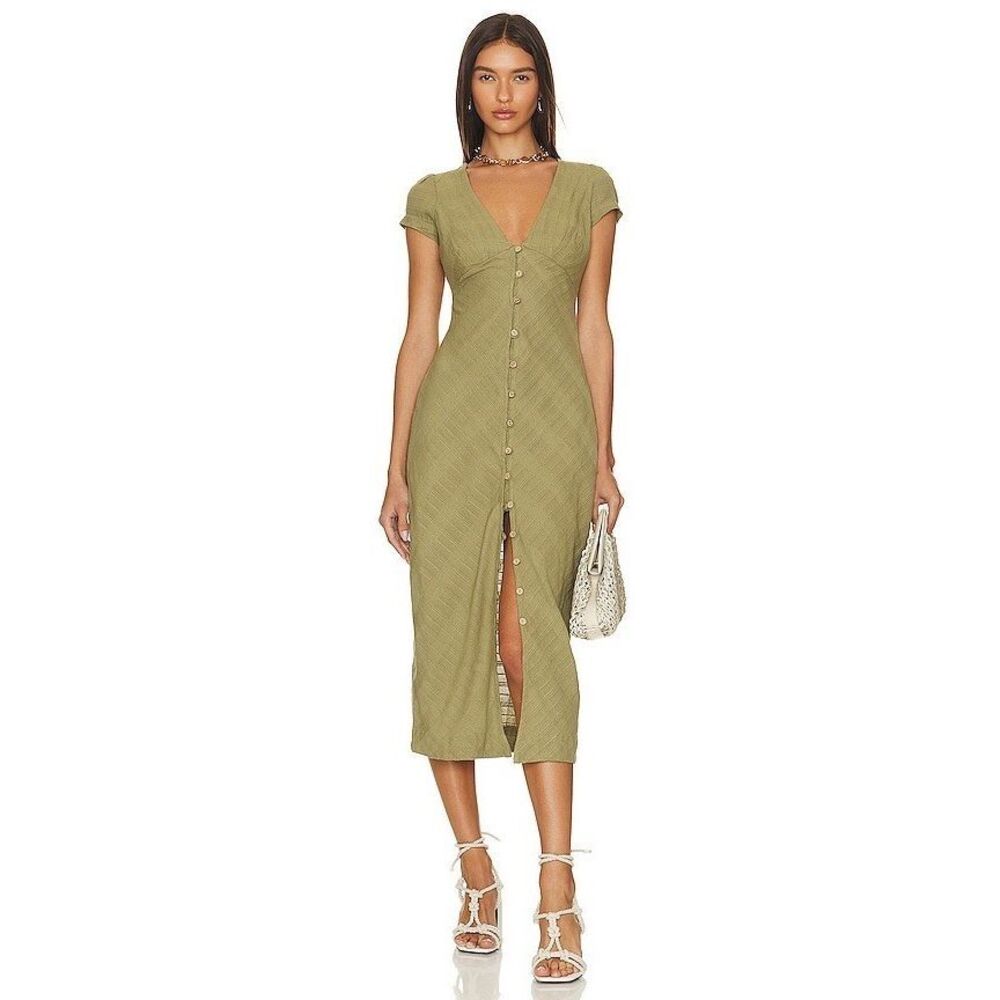 Free People New In Town Midi Dress Olive XL NEW